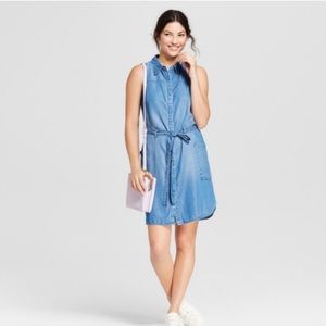 A New Day Sleeveless Shirt Dress Blue Denim